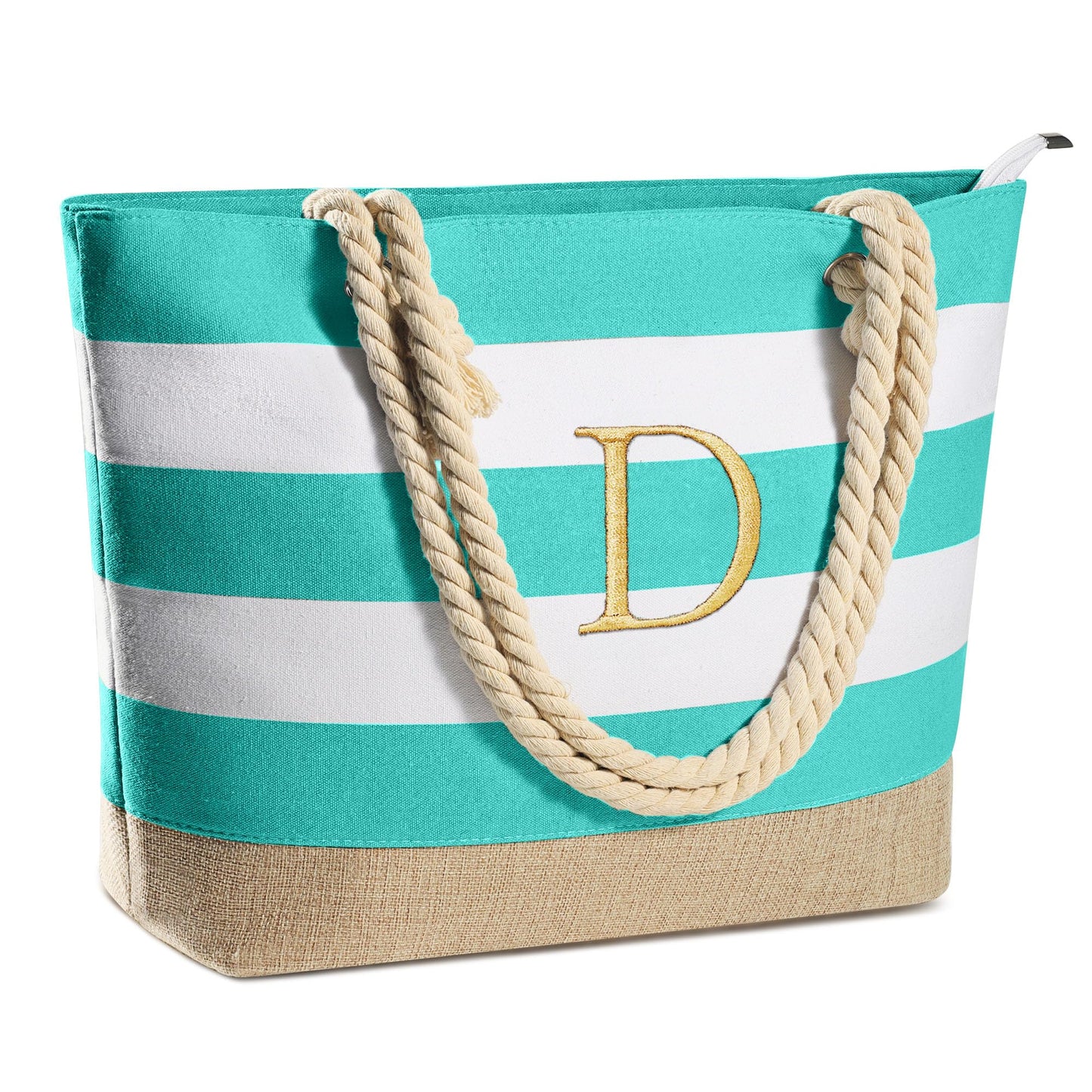 YOOLIFE Initial Canvas Waterproof Beach Tote Bag Zipper Personalized Gifts for Women Her Birthday Travel Beach Essential