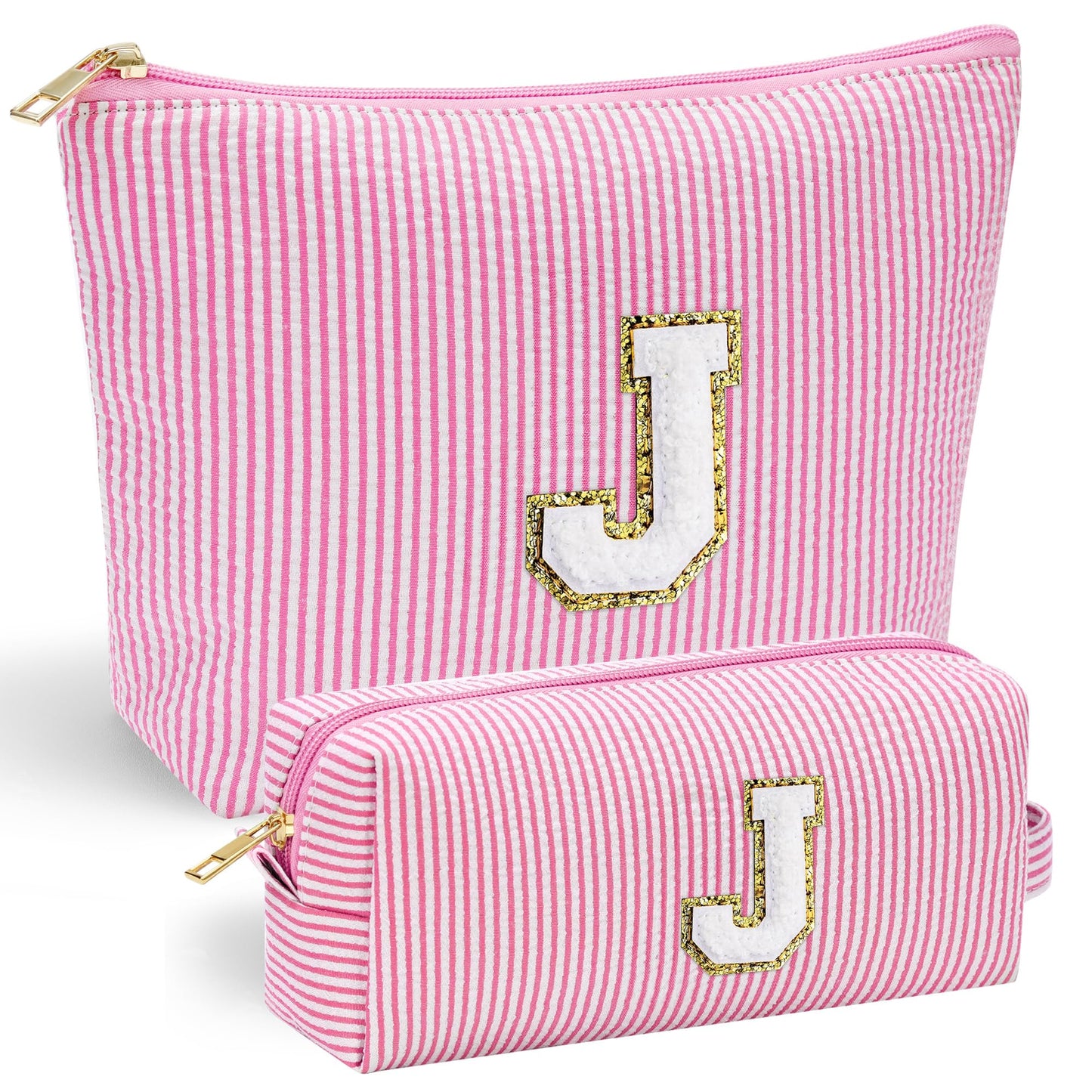 YOOLIFE Personalized Makeup Bag for Women - Monogram Cosmetic Bag Travel Toiletry Bag Brush Holder Birthday Gifts for Women Her Wedding Bridesmaid Friend Sister Teacher Wife Grandma Pink Initial E
