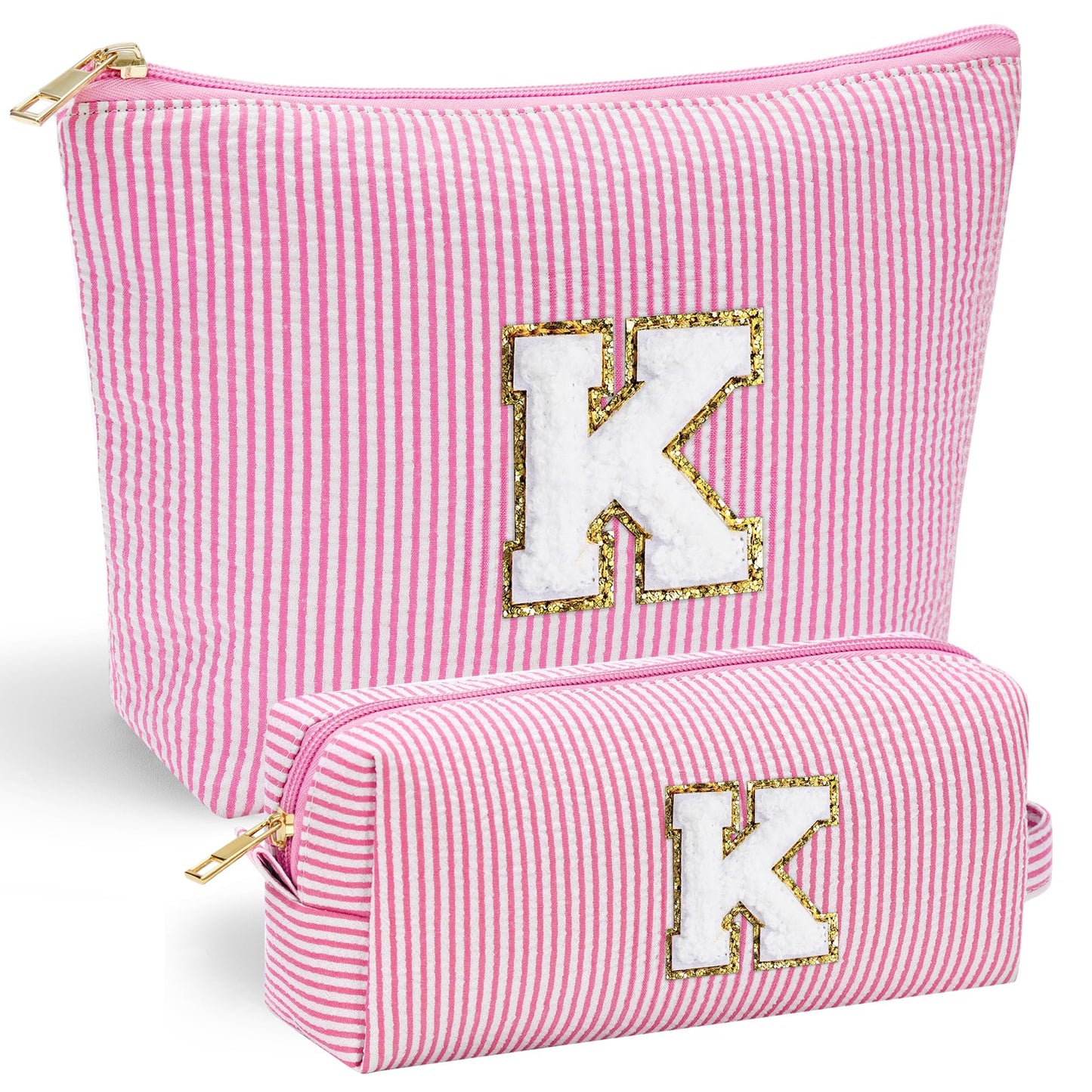 YOOLIFE Personalized Makeup Bag for Women - Monogram Cosmetic Bag Travel Toiletry Bag Brush Holder Birthday Gifts for Women Her Wedding Bridesmaid Friend Sister Teacher Wife Grandma Pink Initial E