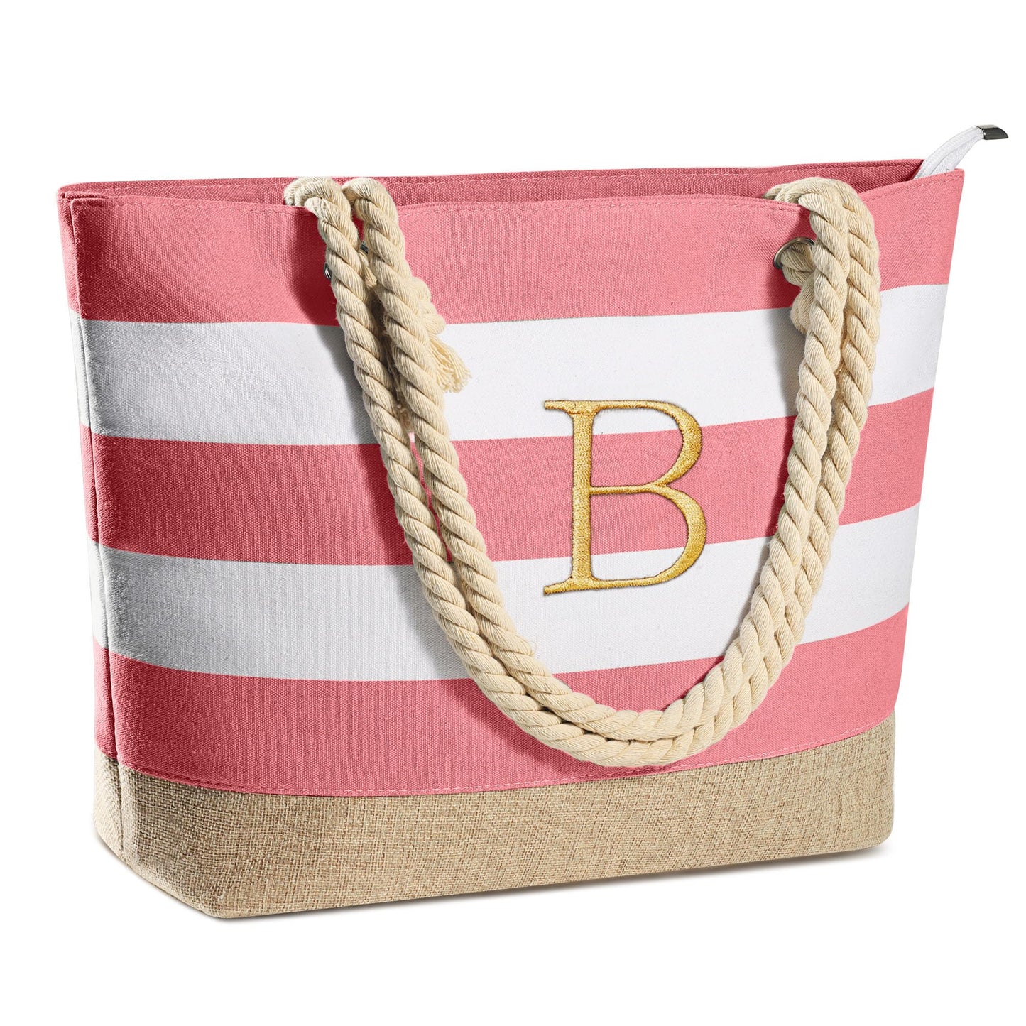 YOOLIFE Initial Canvas Waterproof Beach Tote Bag Zipper Personalized Gifts for Women Her Birthday Travel Beach Essential