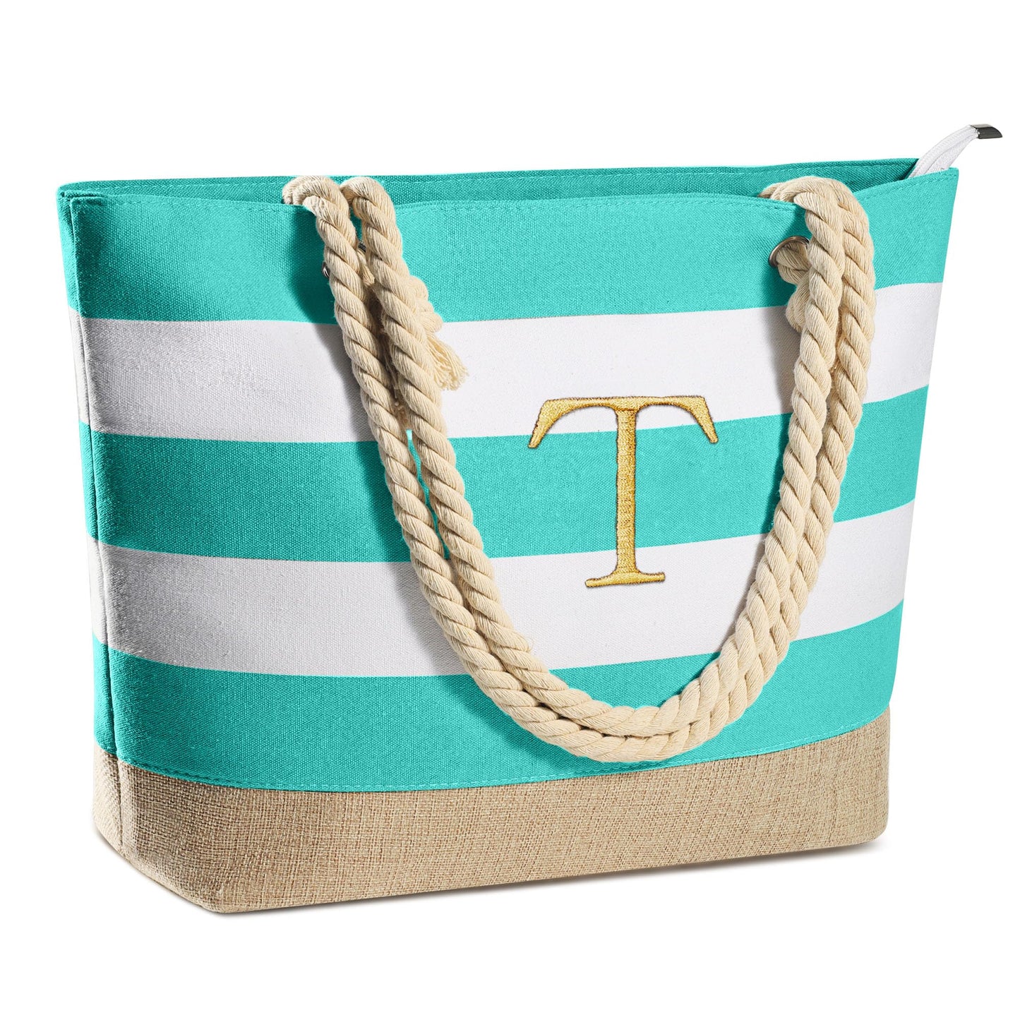 YOOLIFE Initial Canvas Waterproof Beach Tote Bag Zipper Personalized Gifts for Women Her Birthday Travel Beach Essential