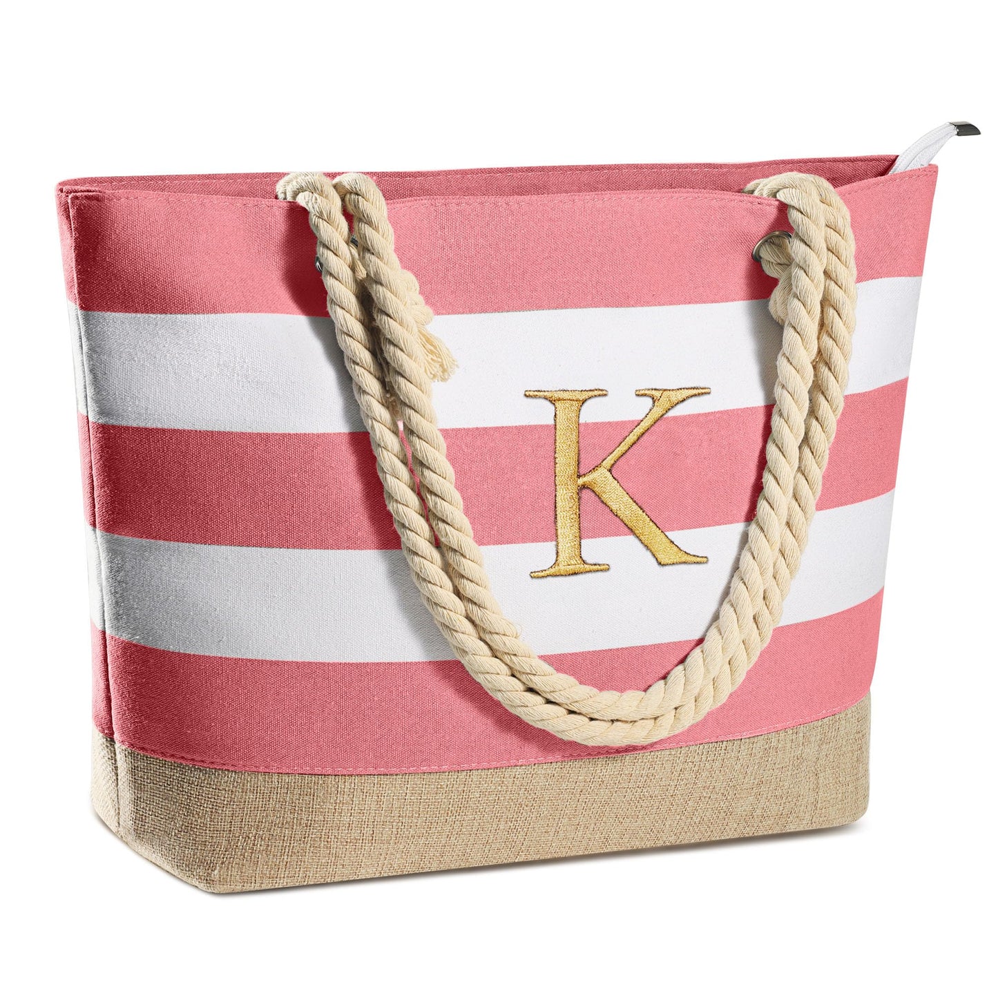 YOOLIFE Initial Canvas Waterproof Beach Tote Bag Zipper Personalized Gifts for Women Her Birthday Travel Beach Essential