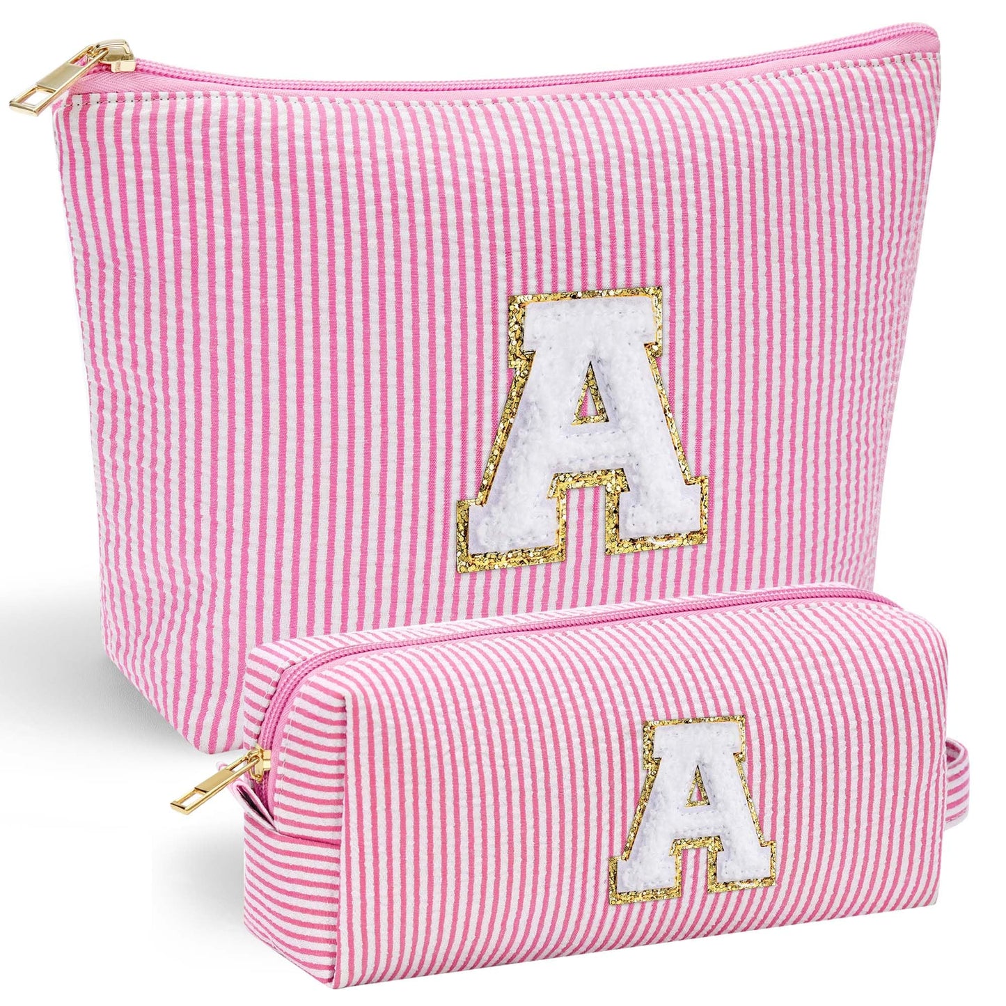 YOOLIFE Personalized Makeup Bag for Women - Monogram Cosmetic Bag Travel Toiletry Bag Brush Holder Birthday Gifts for Women Her Wedding Bridesmaid Friend Sister Teacher Wife Grandma Pink Initial E