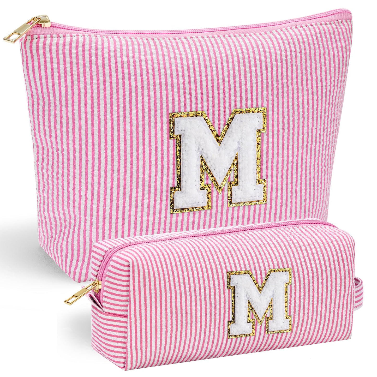 YOOLIFE Personalized Makeup Bag for Women - Monogram Cosmetic Bag Travel Toiletry Bag Brush Holder Birthday Gifts for Women Her Wedding Bridesmaid Friend Sister Teacher Wife Grandma Pink Initial E