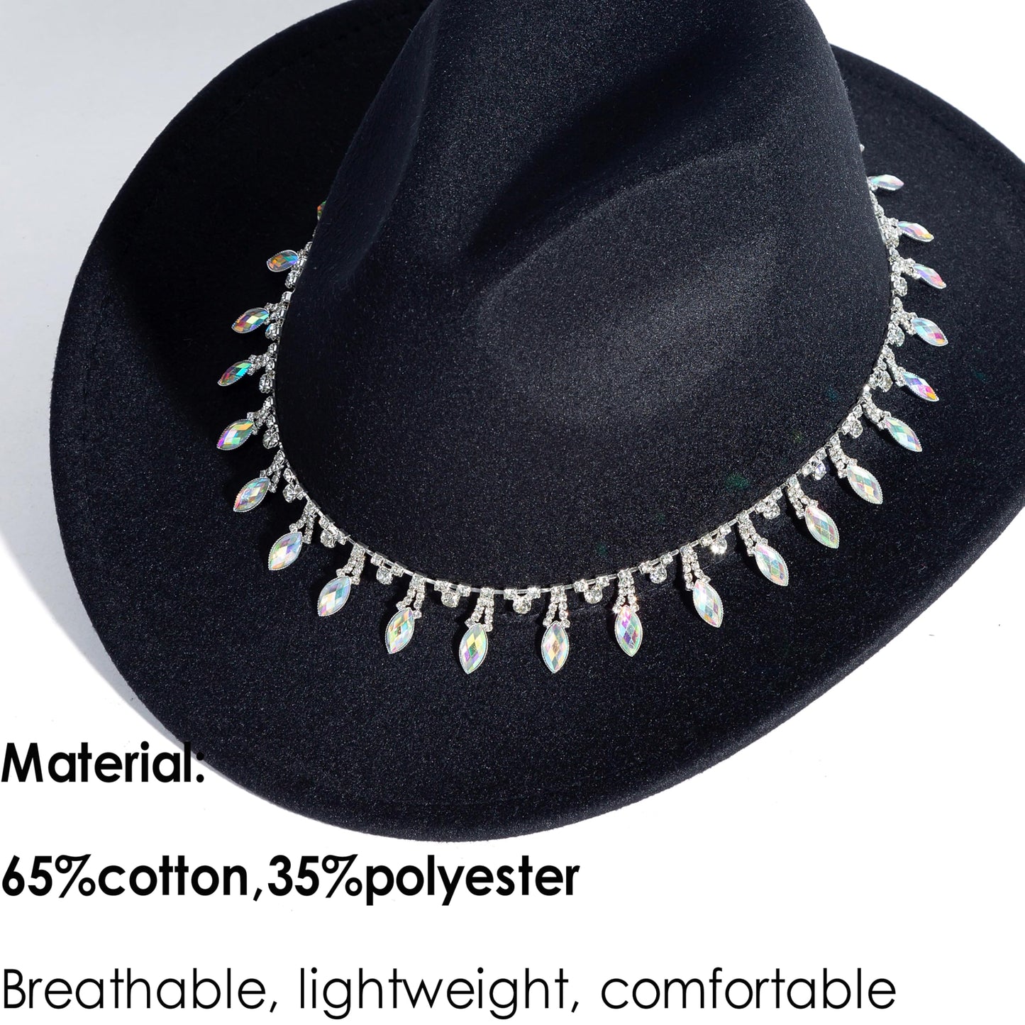 Women Rhinestone Cowboy Hat Wide Brim Felt Cowgirl Hats Shiny Party Wedding Hat