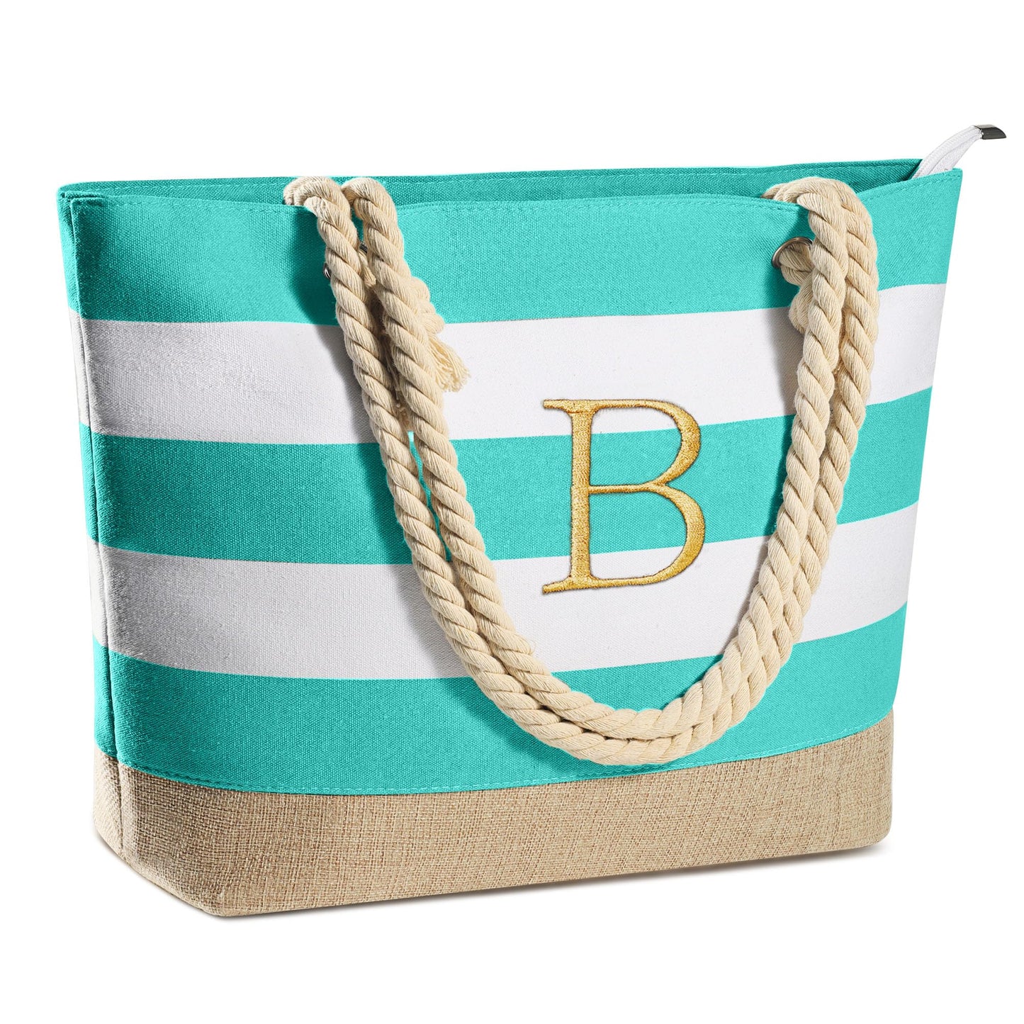 YOOLIFE Initial Canvas Waterproof Beach Tote Bag Zipper Personalized Gifts for Women Her Birthday Travel Beach Essential