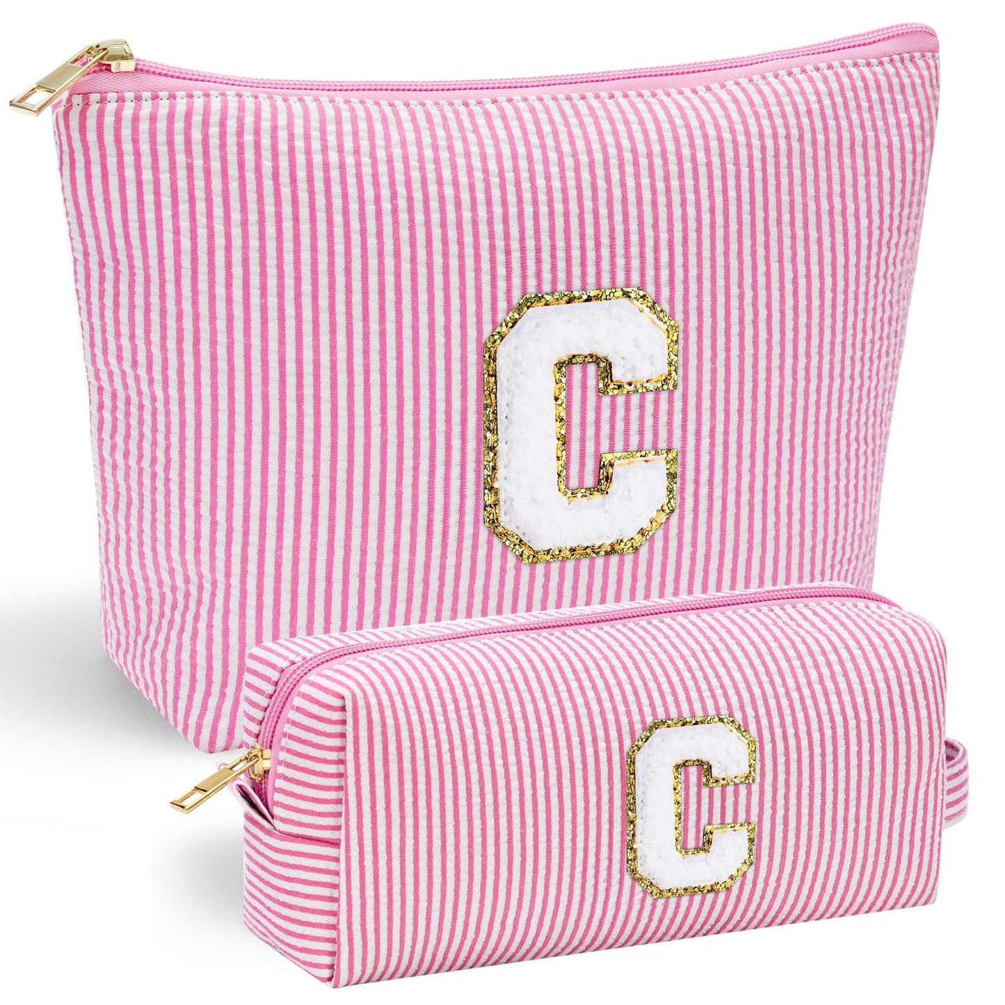 YOOLIFE Personalized Makeup Bag for Women - Monogram Cosmetic Bag Travel Toiletry Bag Brush Holder Birthday Gifts for Women Her Wedding Bridesmaid Friend Sister Teacher Wife Grandma Pink Initial E