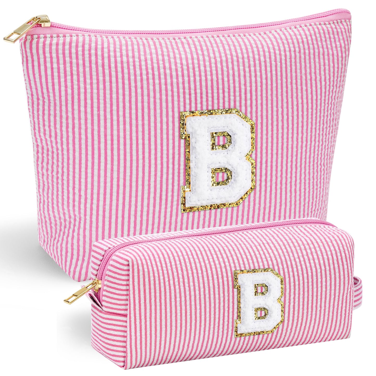 YOOLIFE Personalized Makeup Bag for Women - Monogram Cosmetic Bag Travel Toiletry Bag Brush Holder Birthday Gifts for Women Her Wedding Bridesmaid Friend Sister Teacher Wife Grandma Pink Initial E