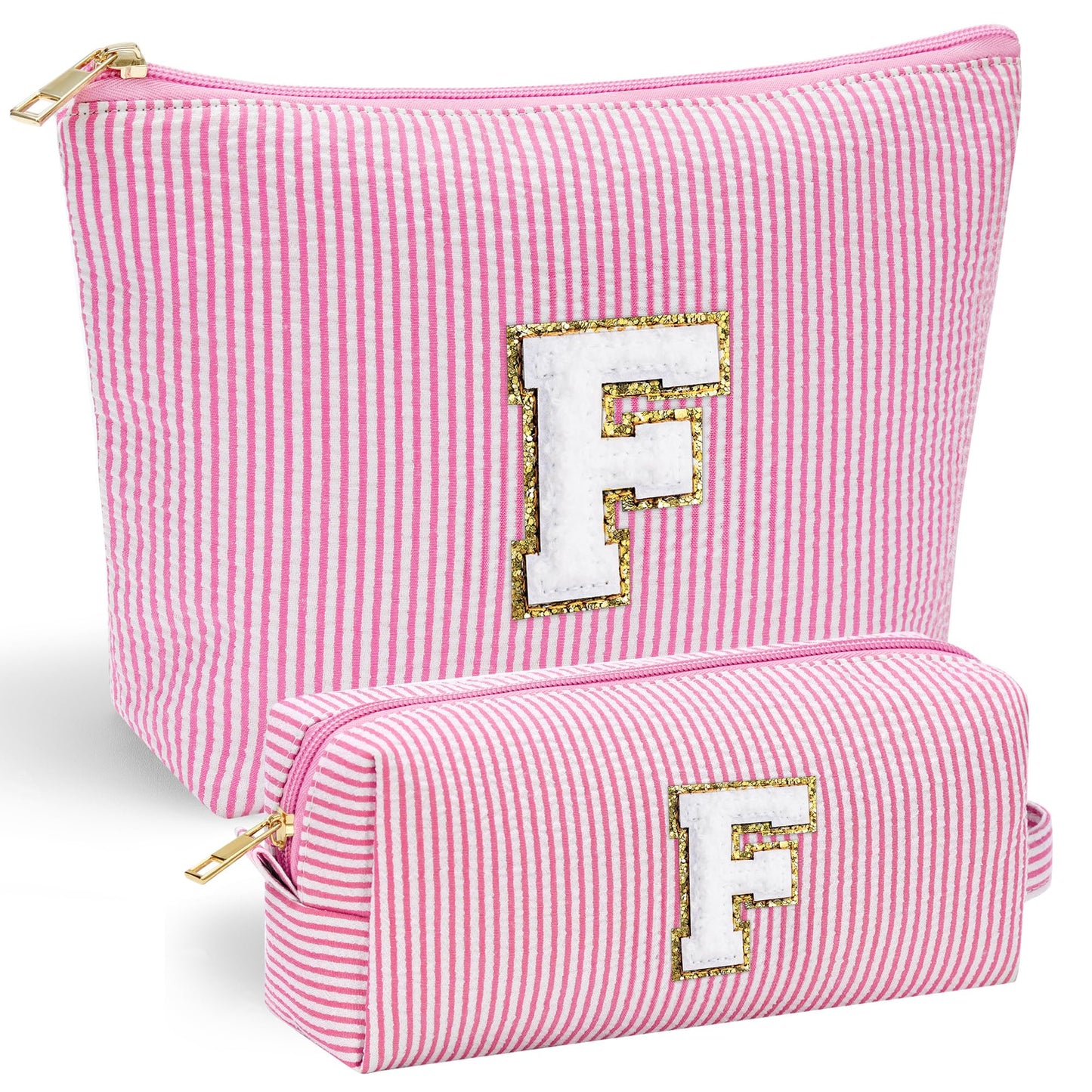 YOOLIFE Personalized Makeup Bag for Women - Monogram Cosmetic Bag Travel Toiletry Bag Brush Holder Birthday Gifts for Women Her Wedding Bridesmaid Friend Sister Teacher Wife Grandma Pink Initial E