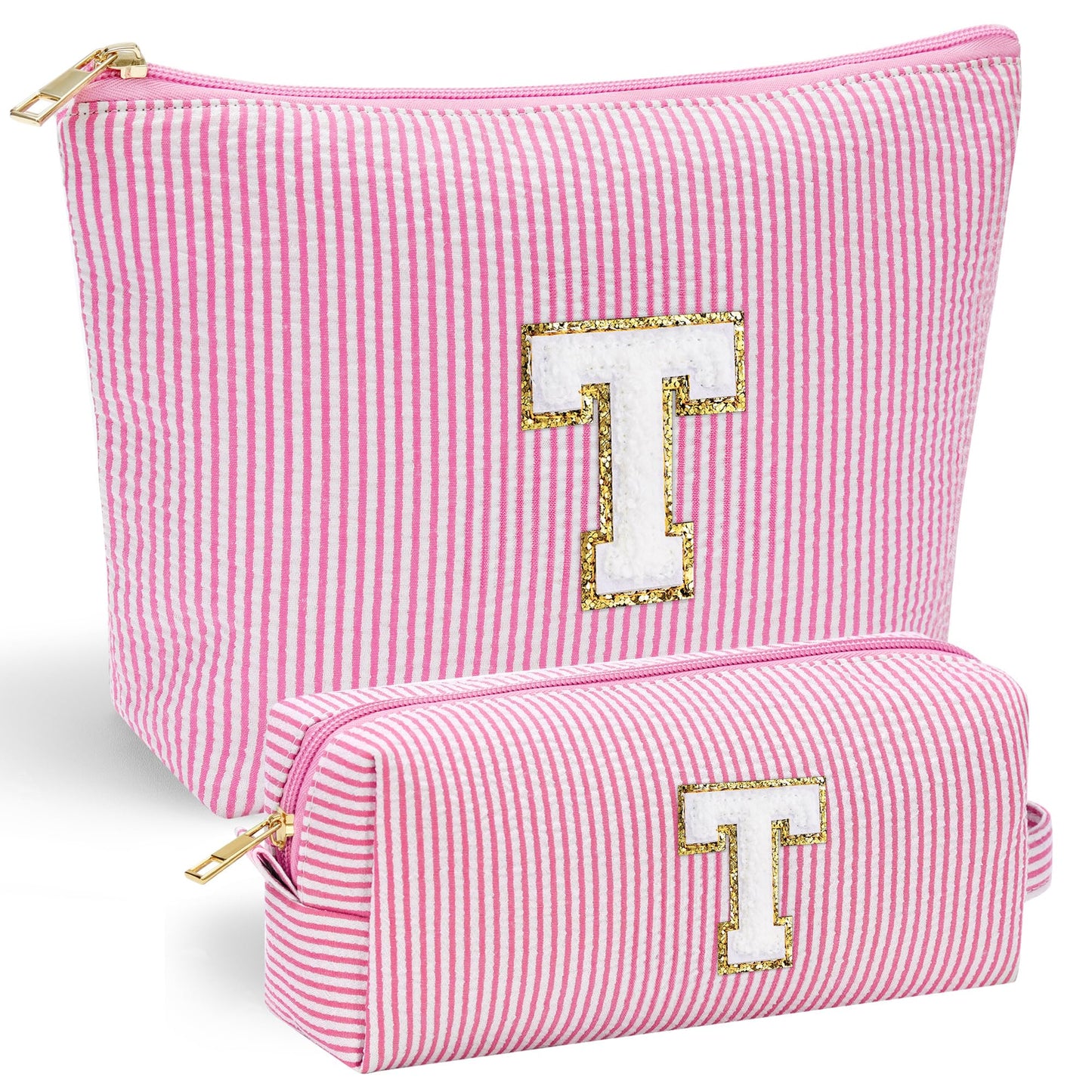 YOOLIFE Personalized Makeup Bag for Women - Monogram Cosmetic Bag Travel Toiletry Bag Brush Holder Birthday Gifts for Women Her Wedding Bridesmaid Friend Sister Teacher Wife Grandma Pink Initial E