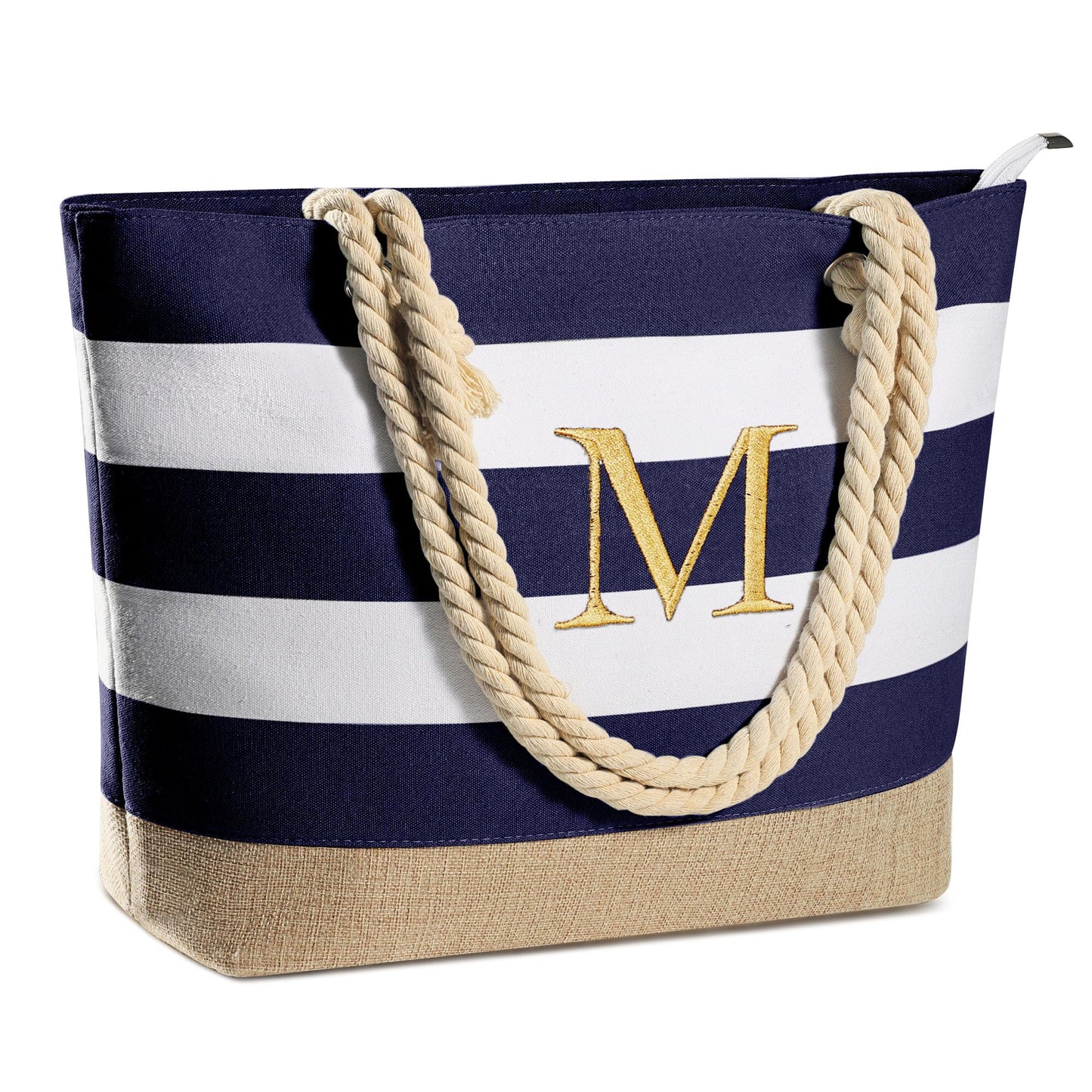 YOOLIFE Initial Canvas Waterproof Beach Tote Bag Zipper Personalized Gifts for Women Her Birthday Travel Beach Essential