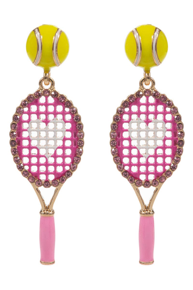 Designature New York - Gameday Tennis Racquet W Ball Enamel Post Earrings: PK / ONE