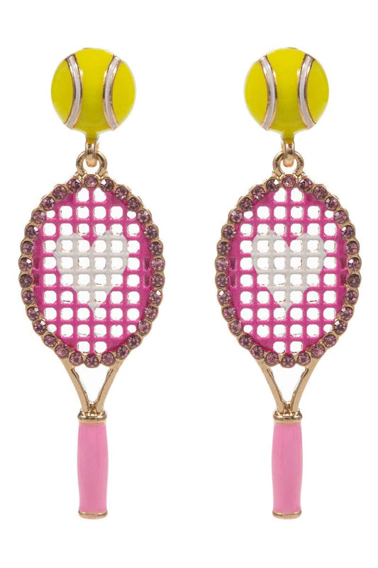Designature New York - Gameday Tennis Racquet W Ball Enamel Post Earrings: PK / ONE