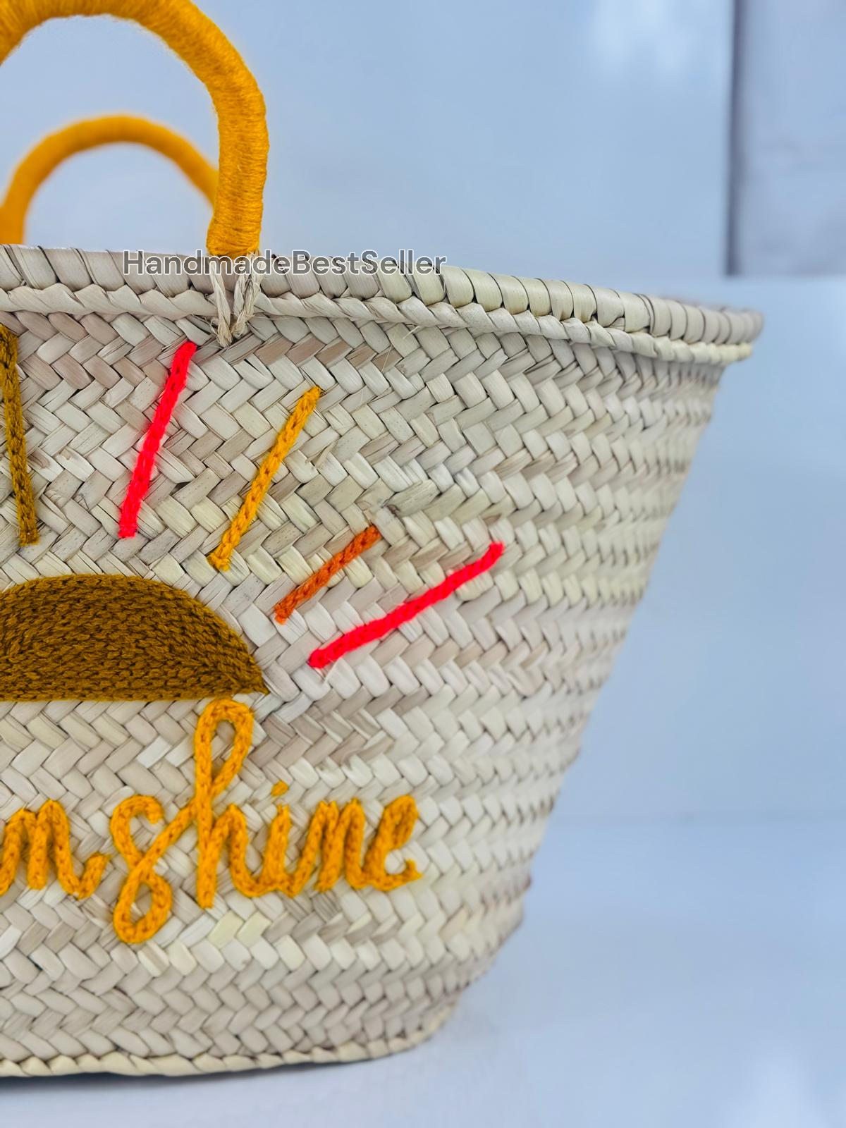 HandmadeBestSeller - Handmade Straw Basket with Sunshine Embroidery