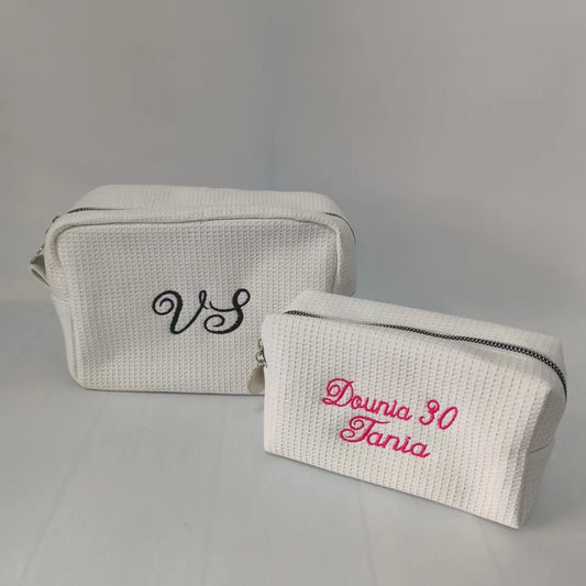 Personalized Makeup Bag -Travel Cosmetic Bag -Custom Waffle Weave Bag- Bridesmaid Gift - Monogram Toiletry Bag - Makeup Bag Set
