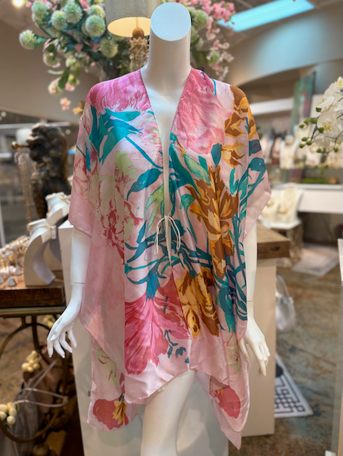 Pretty Persuasions - CP25013 Satin-Feel Kimono Ruana Beach Coverup w/String: 01 Pink