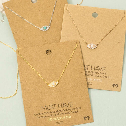 Fame Accessories - Gold Dipped Opal Studded Evil Eye Charm Necklace: G