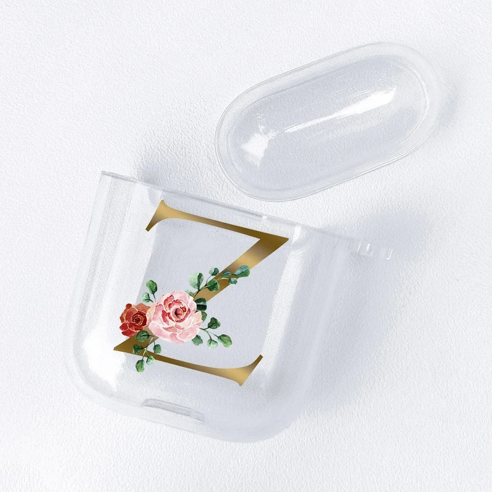 Rose Gold Alphabet Letter Clear Earphone Case For Apple AirPods 4 3rd 2 Pro2 Transparent Cover For Airpod 1 3 Protective Fundas