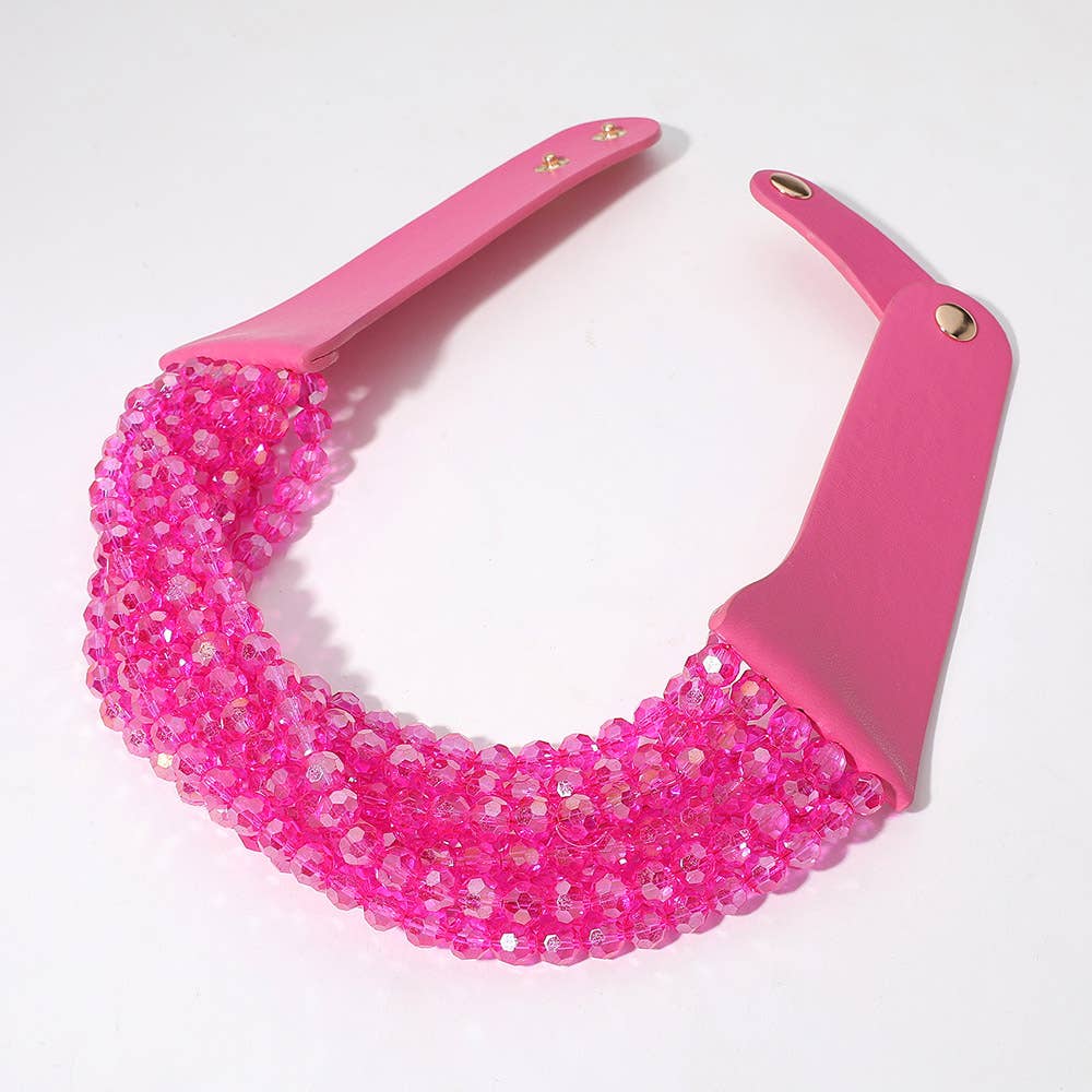 Sensibling Corp. - Chunky Acrylic Beaded Multi Layered Faux Leather Necklace: FUCHSIA