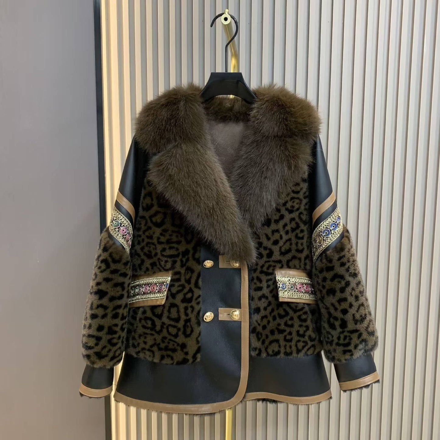 SY293 Chic Winter Embroidered Faux Fur Coat for Women