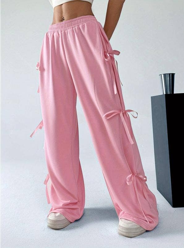 Rosa Clothing - Straight leg sweatpants with bow: White / M