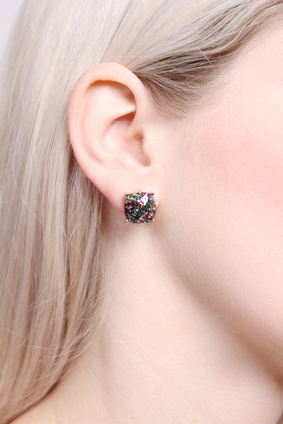 MYS Wholesale Inc - Shiny Cushion Glitter Earring: Multicolor Gold