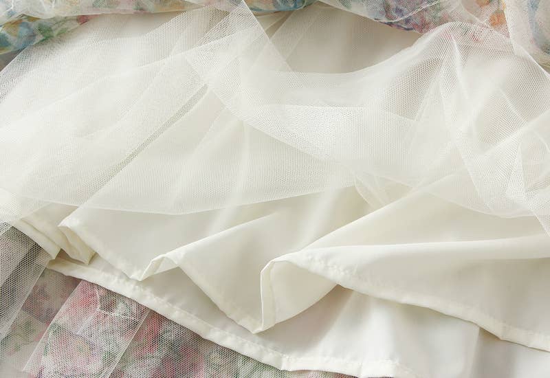 Rosa Clothing - Floral tiered midi tulle skirt: Beige / M