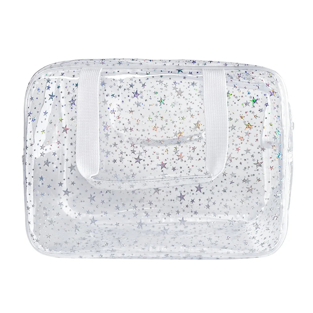 Fashion Clear PVC Star Cosmetic Bag Waterproof Transparent Travel Toiletry Bag Large Capacity Zipper Summer Beach Swimming Bag