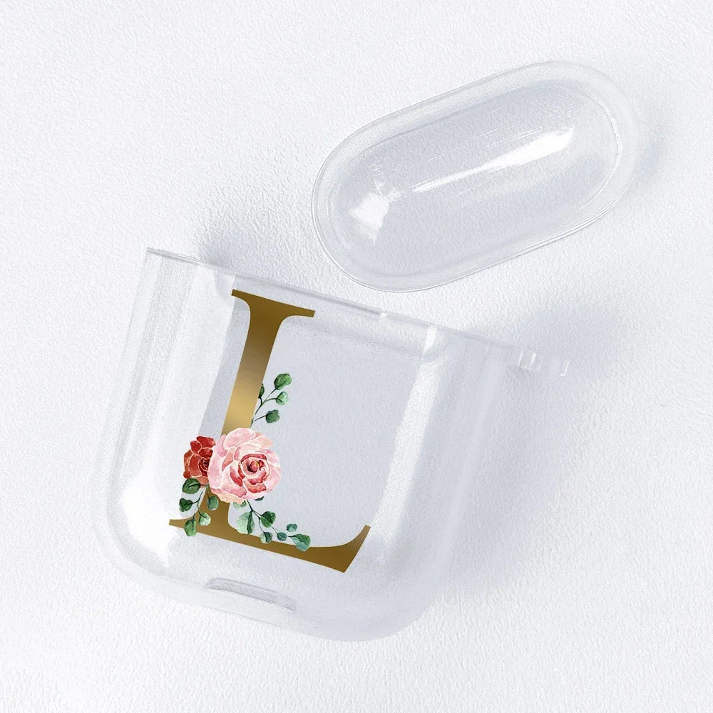 Rose Gold Alphabet Letter Clear Earphone Case For Apple AirPods 4 3rd 2 Pro2 Transparent Cover For Airpod 1 3 Protective Fundas