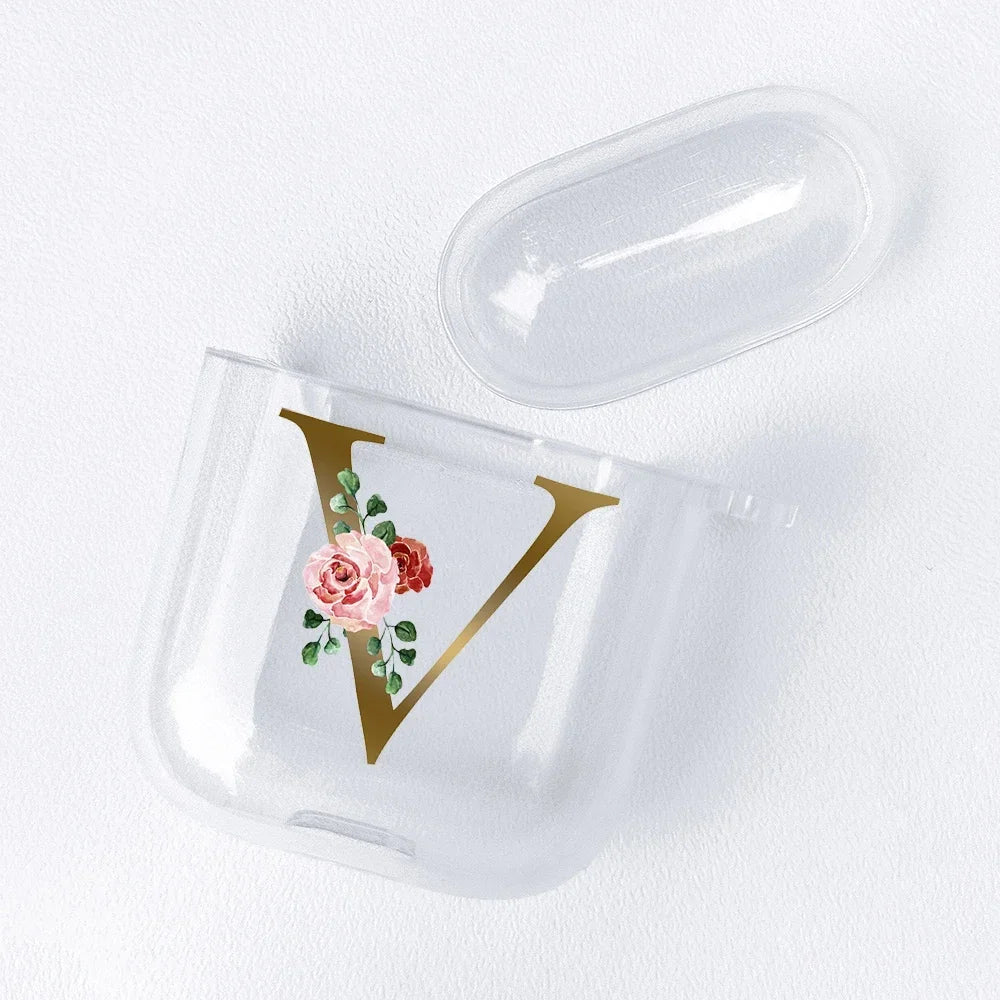 Rose Gold Alphabet Letter Clear Earphone Case For Apple AirPods 4 3rd 2 Pro2 Transparent Cover For Airpod 1 3 Protective Fundas