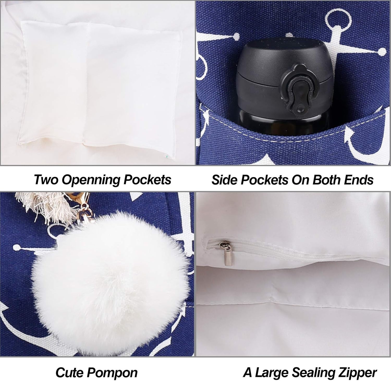 Women Large Beach Canvas Tote Bag with Zipper Pockets for Swim Pool Gym Hiking Picnic Travel