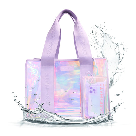 Soap Bubble 26L Large Beach Tote Bag for Women with Phone Pouch and Jacquard Strap [17" X 12" X 8"] - Iridescent