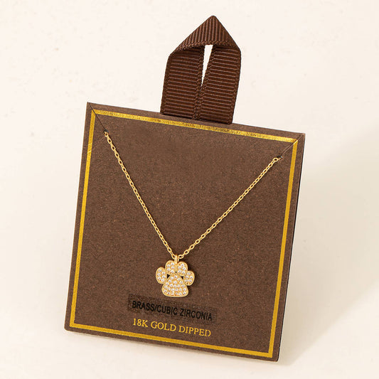 Fame Accessories - Gold Dipped Studded Paw Charm Necklace: G