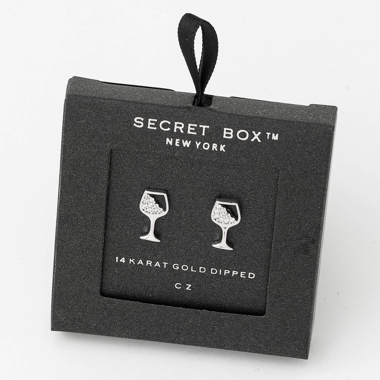 Fame Accessories - Secret Box Gold Dipped Cz Wine Glass Stud Earrings: GD