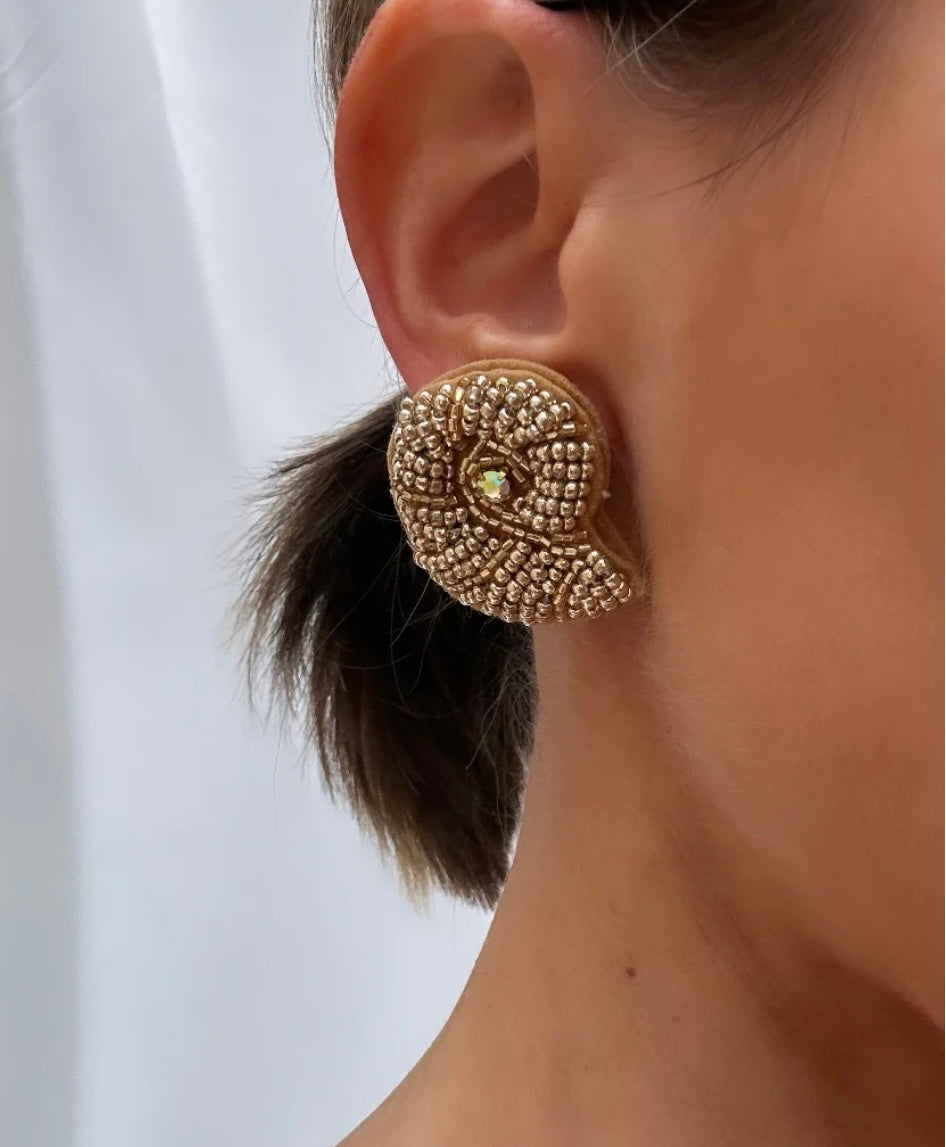 Elegant Gold Beaded Shell Earrings