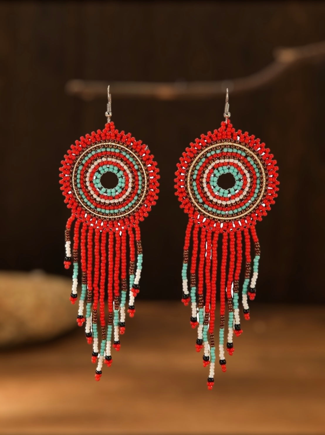 Handcrafted Red and Turquoise Beaded Earrings