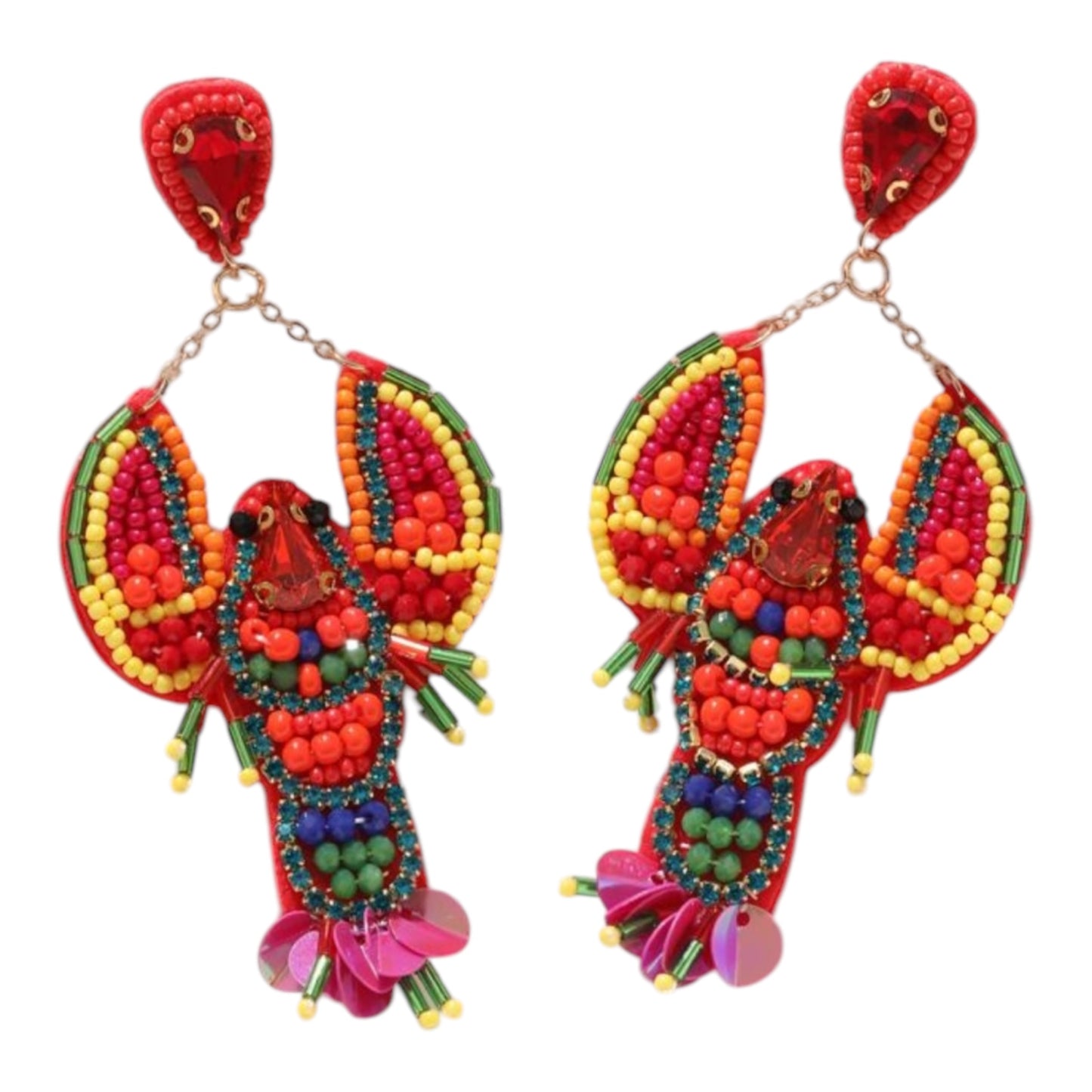 Colorful Beaded Lobster Earrings