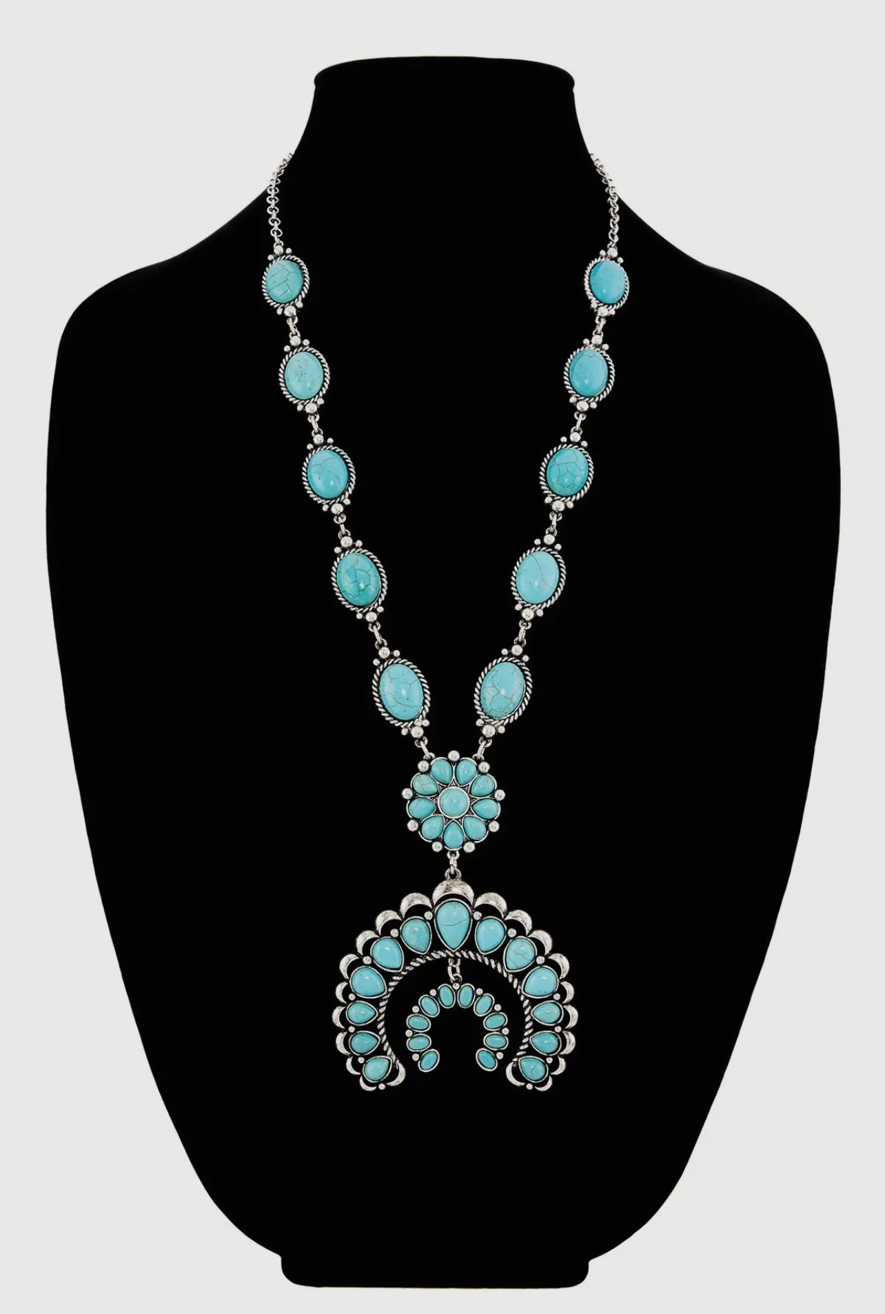 Turquoise Large Western Squash Blossom Necklace