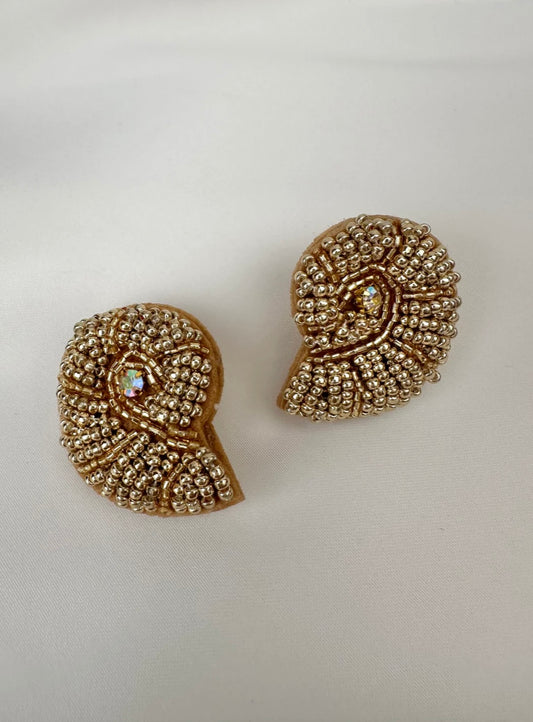 Elegant Gold Beaded Shell Earrings