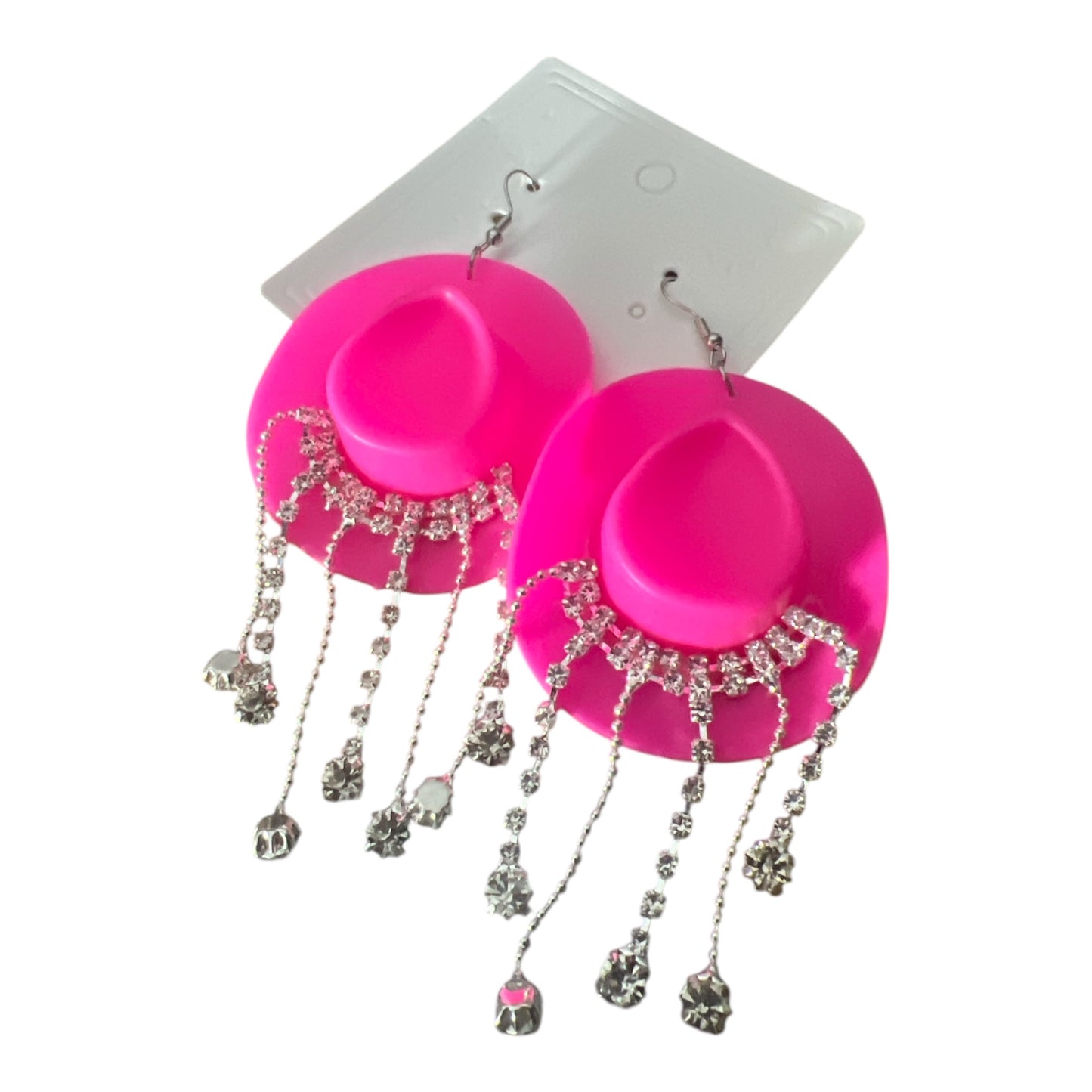 Pink and Silver Dangle Cowboy Hat Earrings