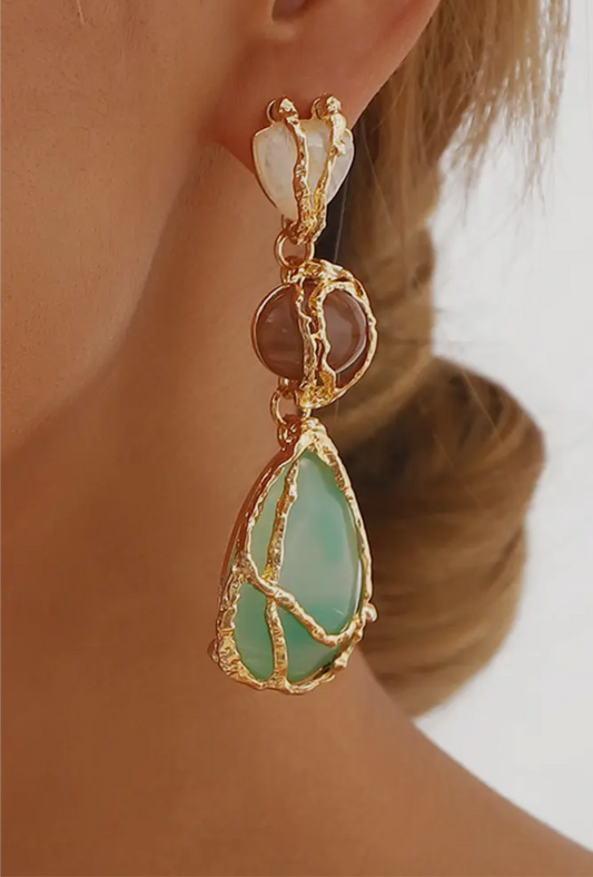 Drop Shape Turquoise Alloy Earrings