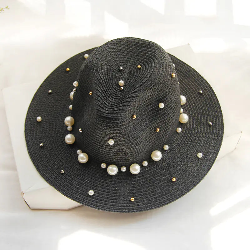 Fashion Simple Pearl Wide Brim Sun Hat