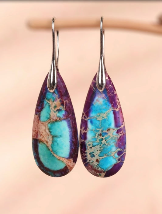 Elegant Purple and Turquoise Drop Earrings