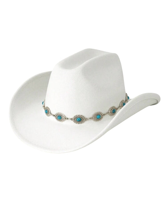 White Cowboy hat with Turquoise accents