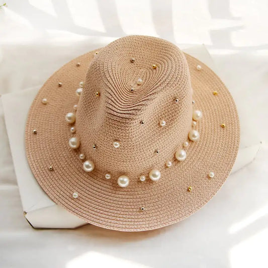 Fashion Simple Pearl Wide Brim Sun Hat