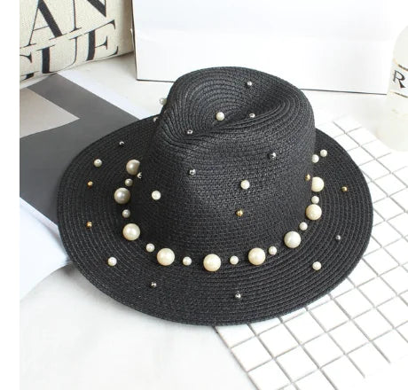 Fashion Simple Pearl Wide Brim Sun Hat
