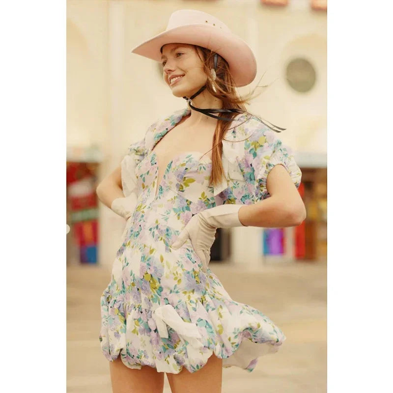 High Quality Asymmetric Off the Shoulder Sexy Lace Ruffled Summer Holiday Vocation Beach Women Mini Dress