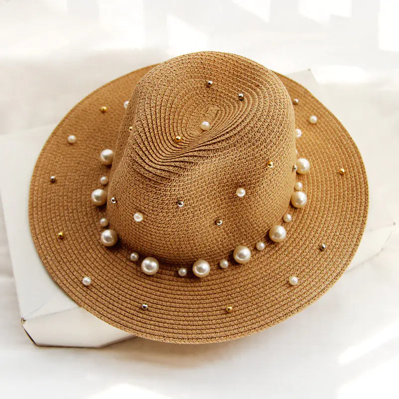 Fashion Simple Pearl Wide Brim Sun Hat