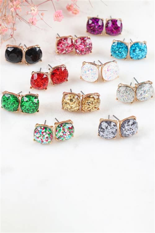 MYS Wholesale Inc - Sparkling Glitter Epoxy Stud Earrings - Fashion and Elegance: Multicolor