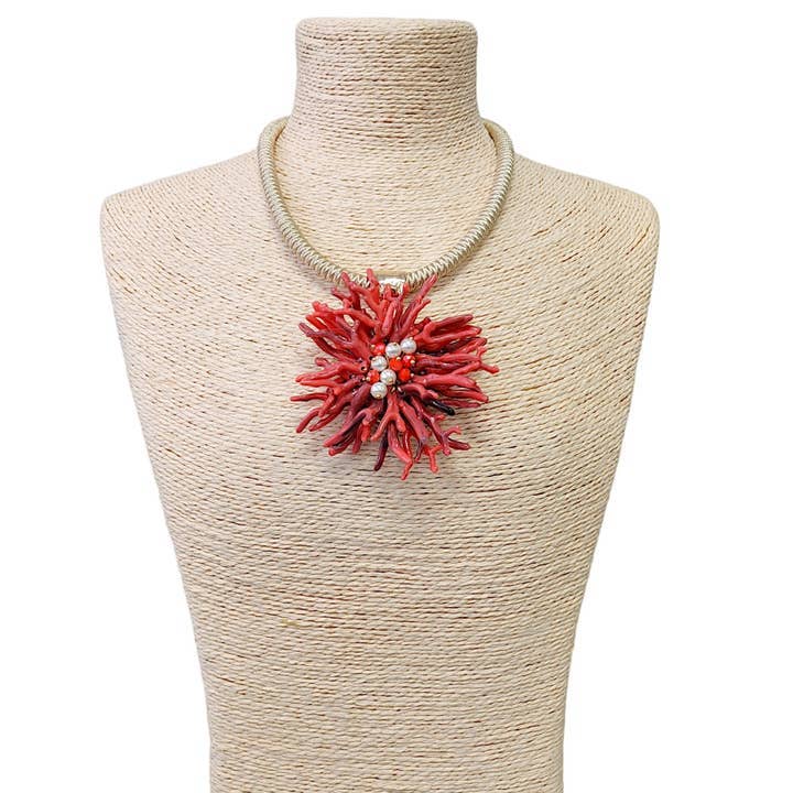 Bijoux Envie Statement Jewelry - Flower Necklace | Coastal Necklace | Seashell Necklace | Red